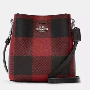 NEW!! Coach Mini Town Bucket Bag – Red & Black Buffalo Plaid